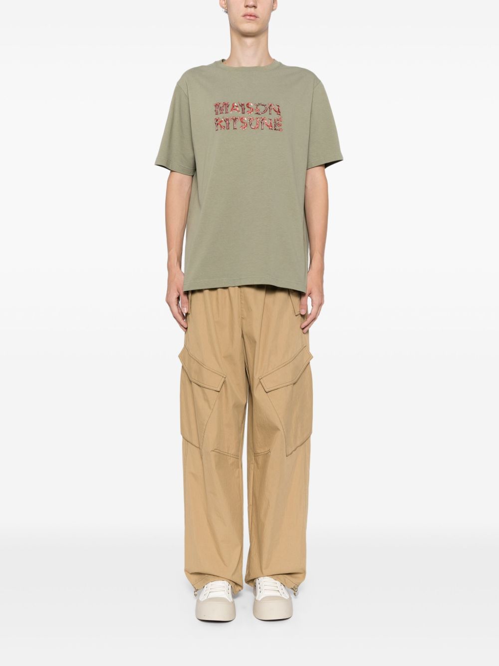 Maison Kitsuné Embroidered Logo T-shirt Green Maison-Kitsune Men T-Shirts