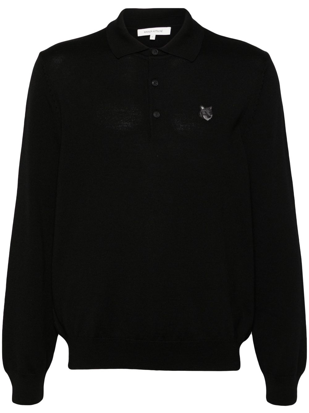 Maison Kitsuné Fox-motif Polo Shirt Black Men Knitted Sweaters Maison-Kitsune