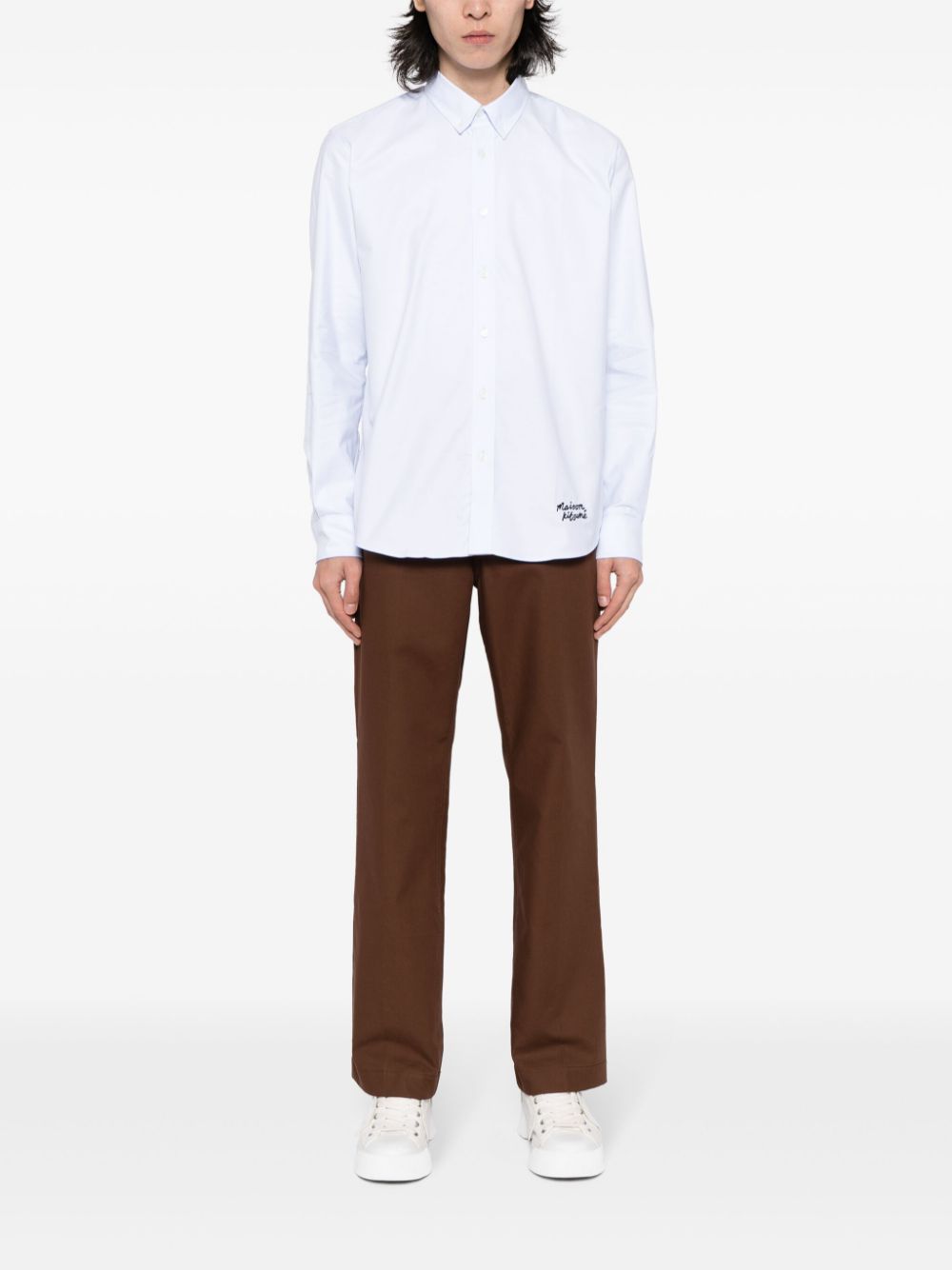 Maison Kitsuné logo-embroidered Cotton Shirt Blue Maison-Kitsune Men Shirts