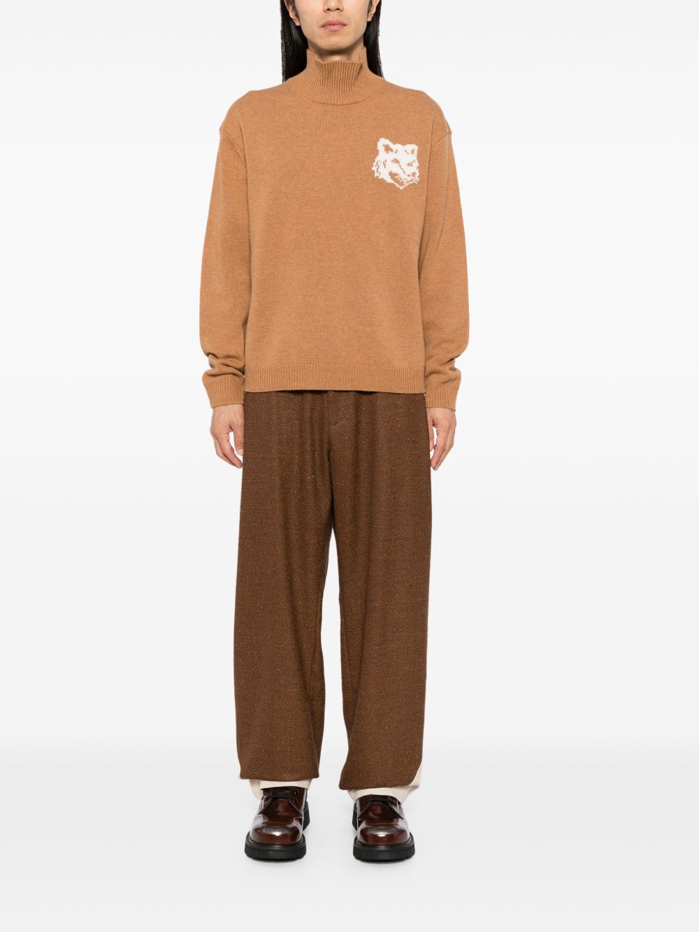 Men Knitted Sweaters Maison-Kitsune Maison Kitsuné Fox Head Intarsia Comfort Jumper Neutrals