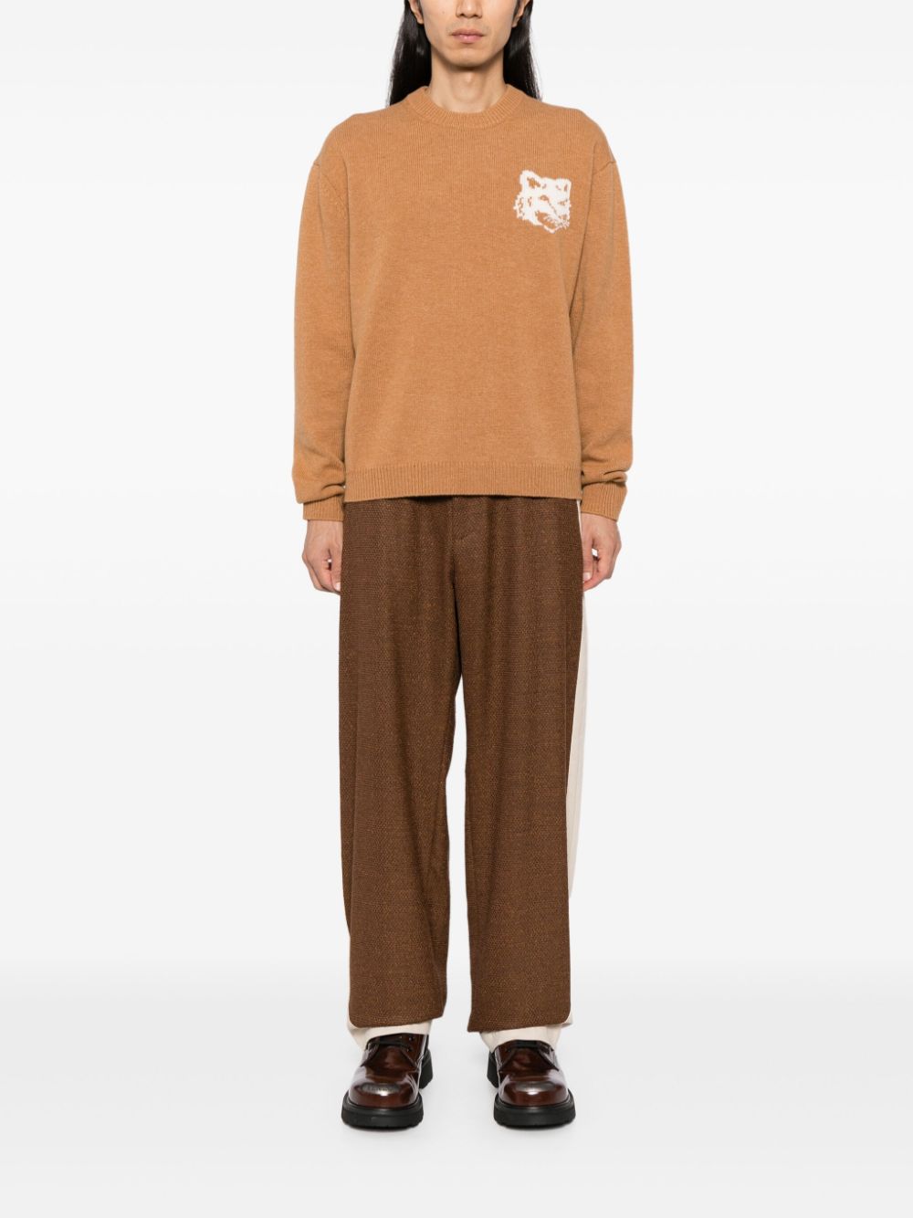Maison-Kitsune Knitted Sweaters Men Maison Kitsuné Fox Head Intarsia Jumper Neutrals