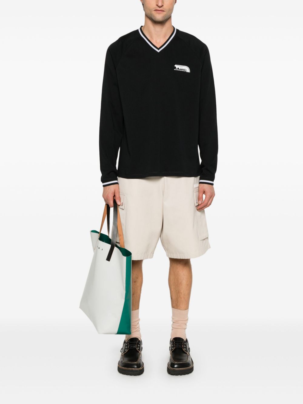 Maison-Kitsune Maison Kitsuné Flax Fox T-shirt Black Men T-Shirts