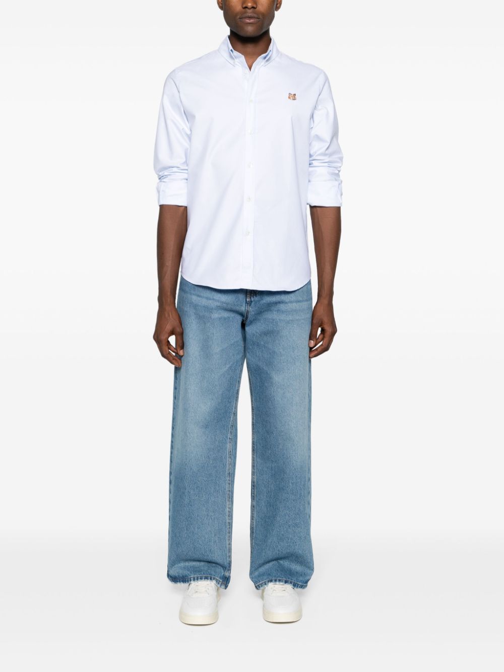 Maison-Kitsune Shirts Men Maison Kitsuné fox-motif Cotton Shirt Blue