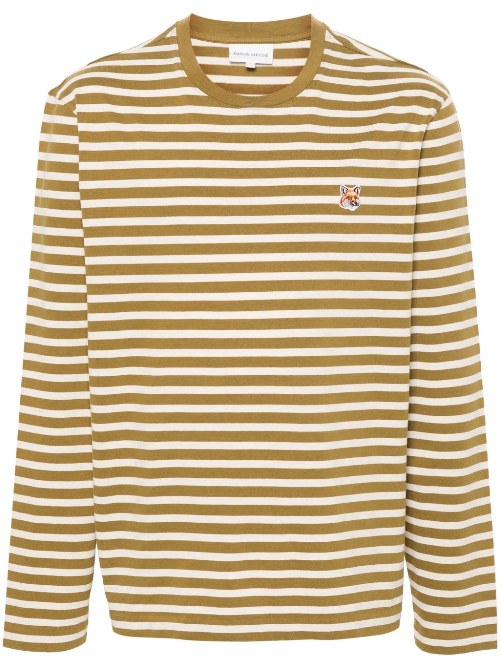 Maison Kitsuné Fox Head Striped Cotton T-shirt Green Men T-Shirts Maison-Kitsune