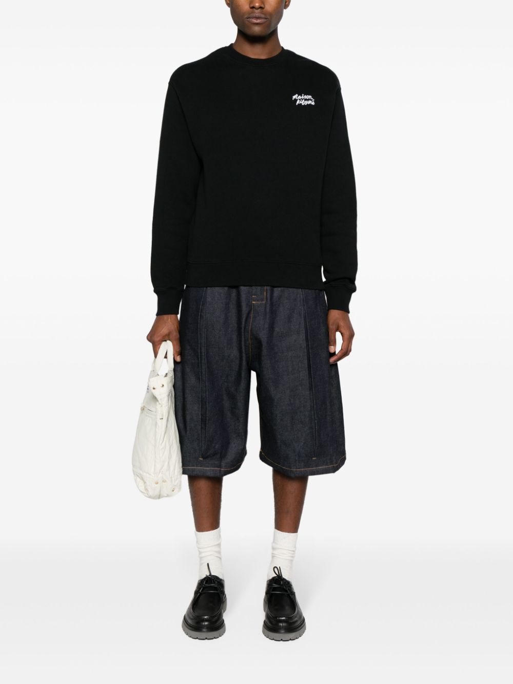 Maison Kitsuné logo-embroidered Cotton Sweatshirt Black Men Sweatshirts Maison-Kitsune