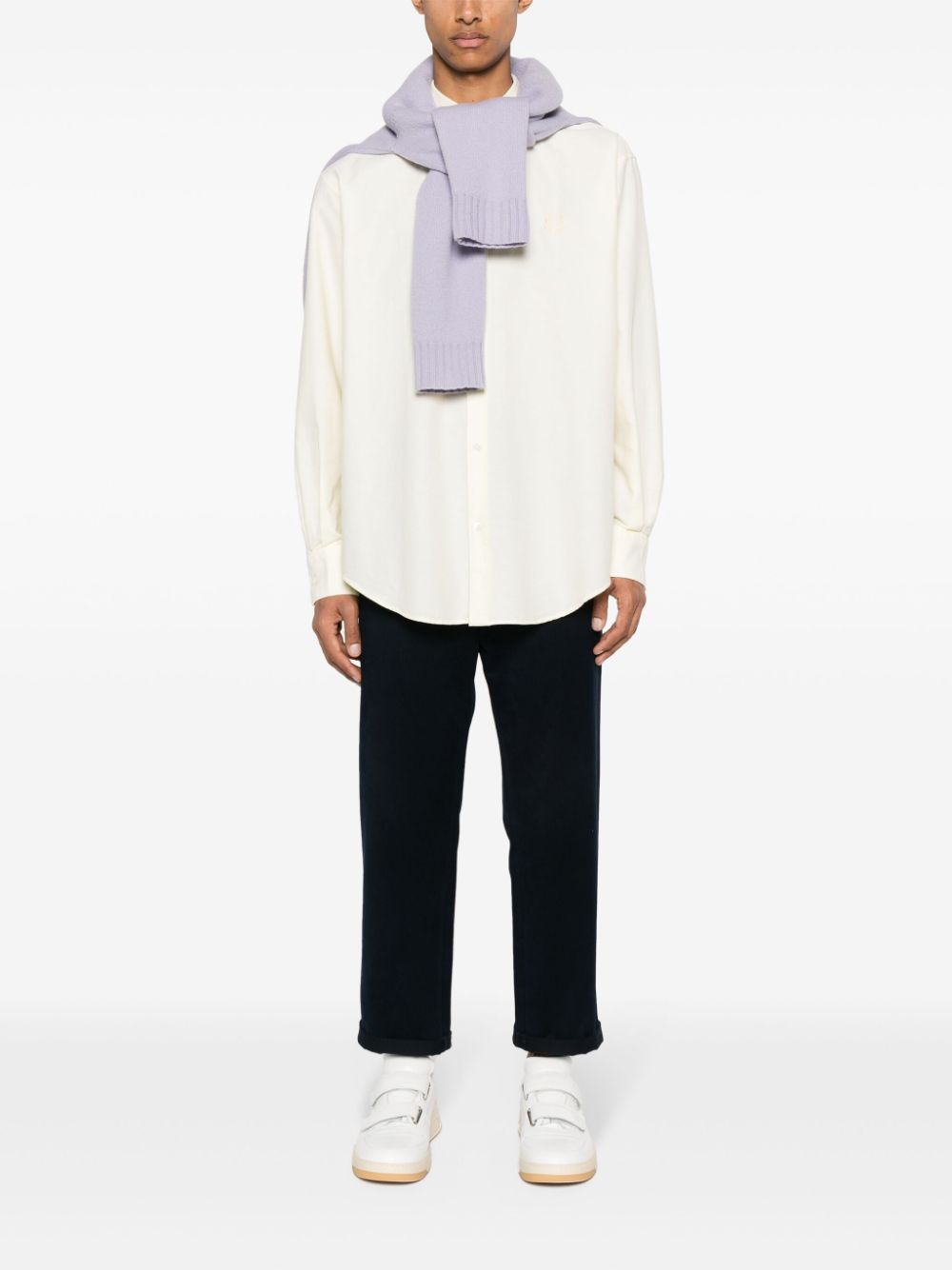 Men Shirts Maison-Kitsune Maison Kitsuné Contour Fox Head-embroidery Cotton Shirt Yellow