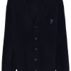 Maison Kitsuné Bold Fox Head Ribbed Cardigan Blue Maison-Kitsune Men Cardigans