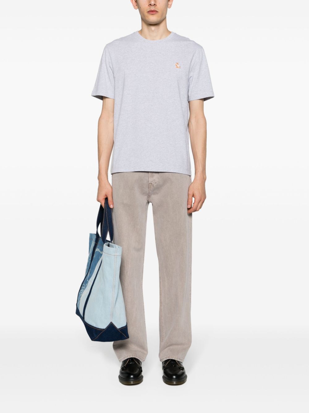 Maison-Kitsune Maison Kitsuné Chillax Fox-patch Cotton T-shirt Grey Men T-Shirts