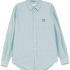 Men Shirts Maison-Kitsune Maison Kitsuné Contour Fox Head Skate Shirt Green