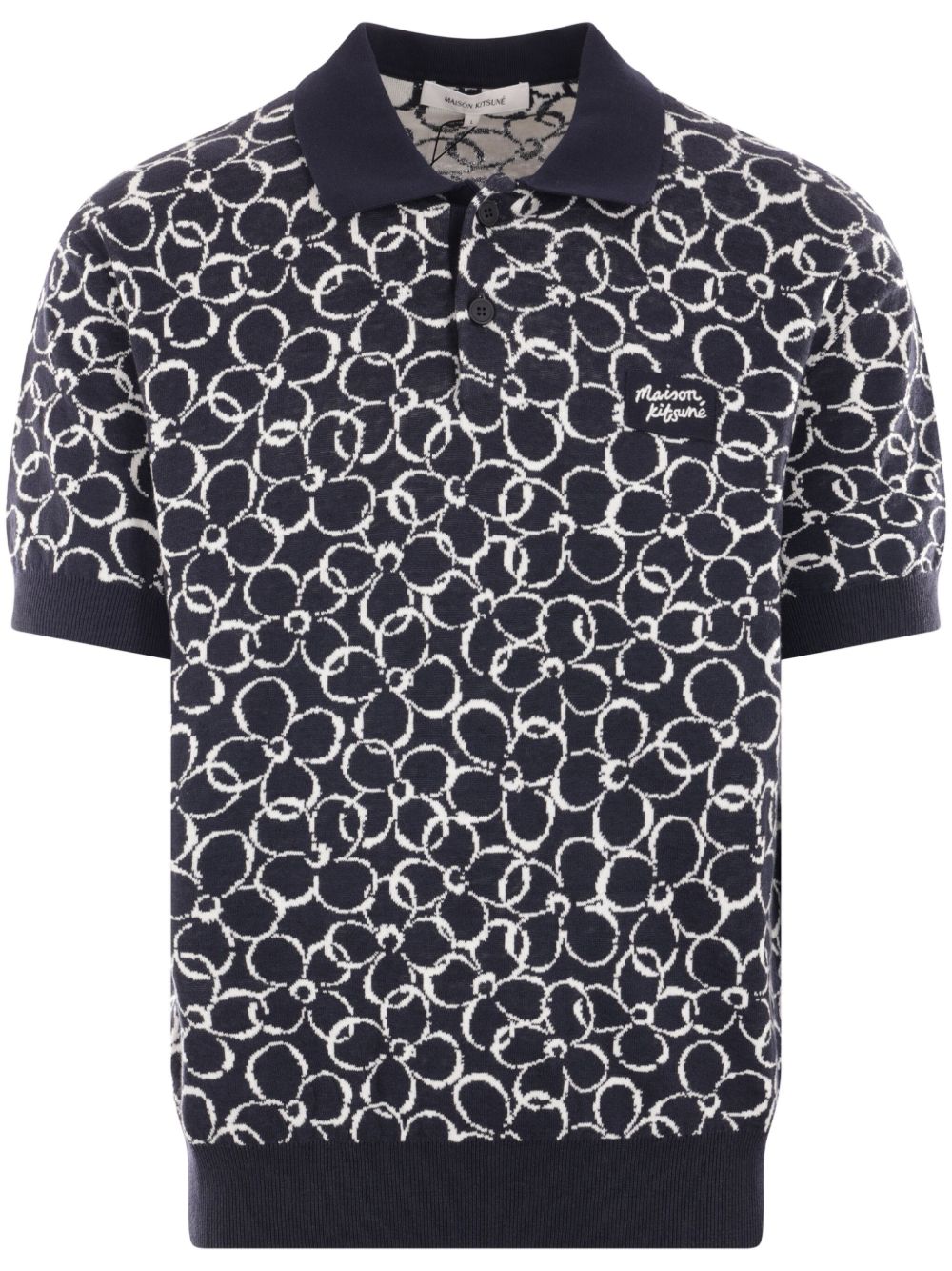 Maison-Kitsune Polo Shirts Men Maison Kitsuné cotton-linen Blend Polo Shirt Blue