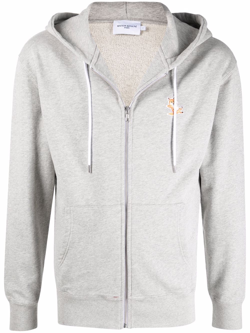 Maison-Kitsune Maison Kitsuné logo-patch zip-up Hoodie Grey Men Hoodies