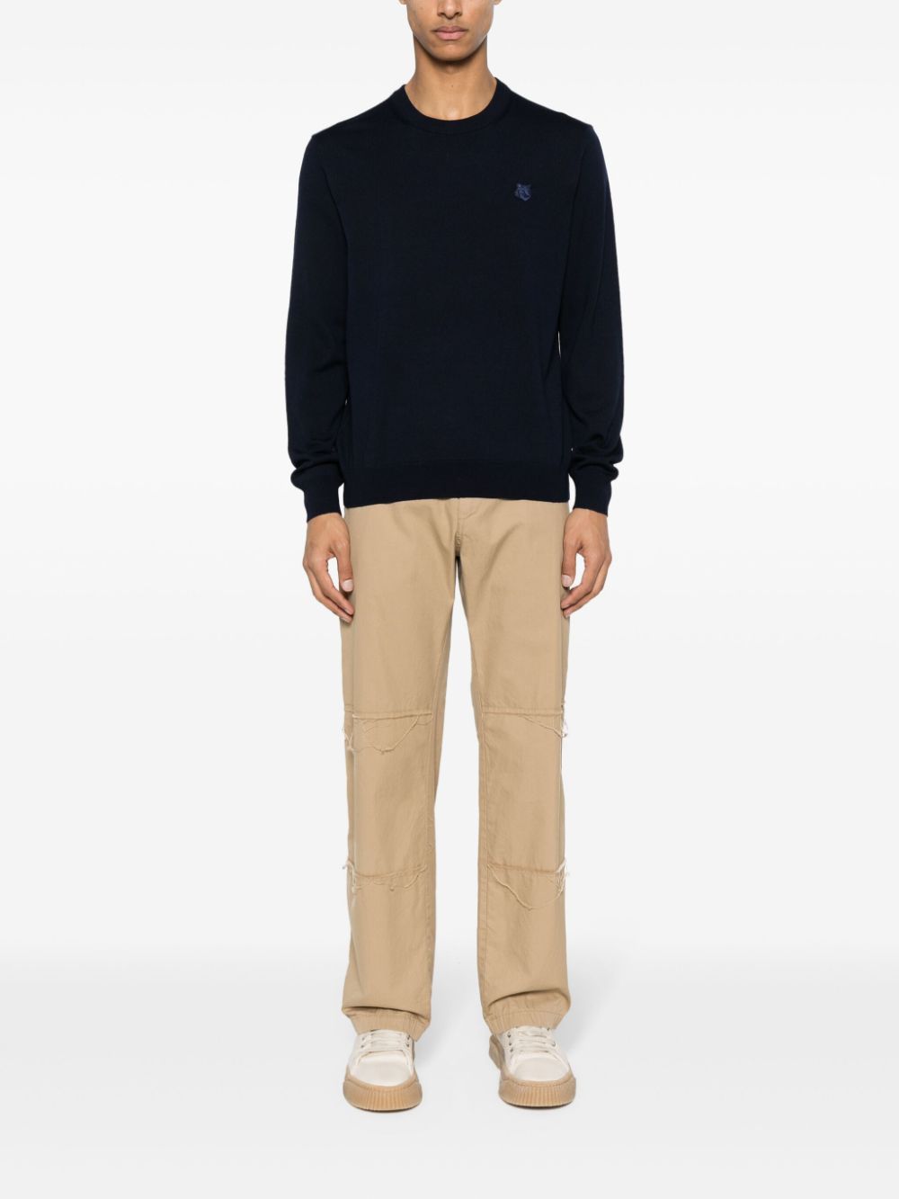 Maison-Kitsune Maison Kitsuné Fox-motif Wool Jumper Blue Men Knitted Sweaters