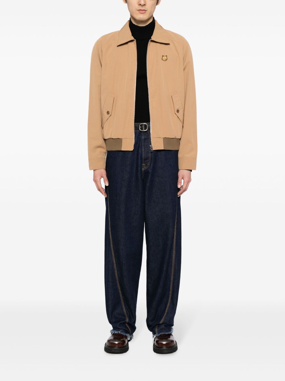 Maison-Kitsune Maison Kitsuné Bold Fox Head-appliqué Gabardine Jacket Brown Men Lightweight Jackets