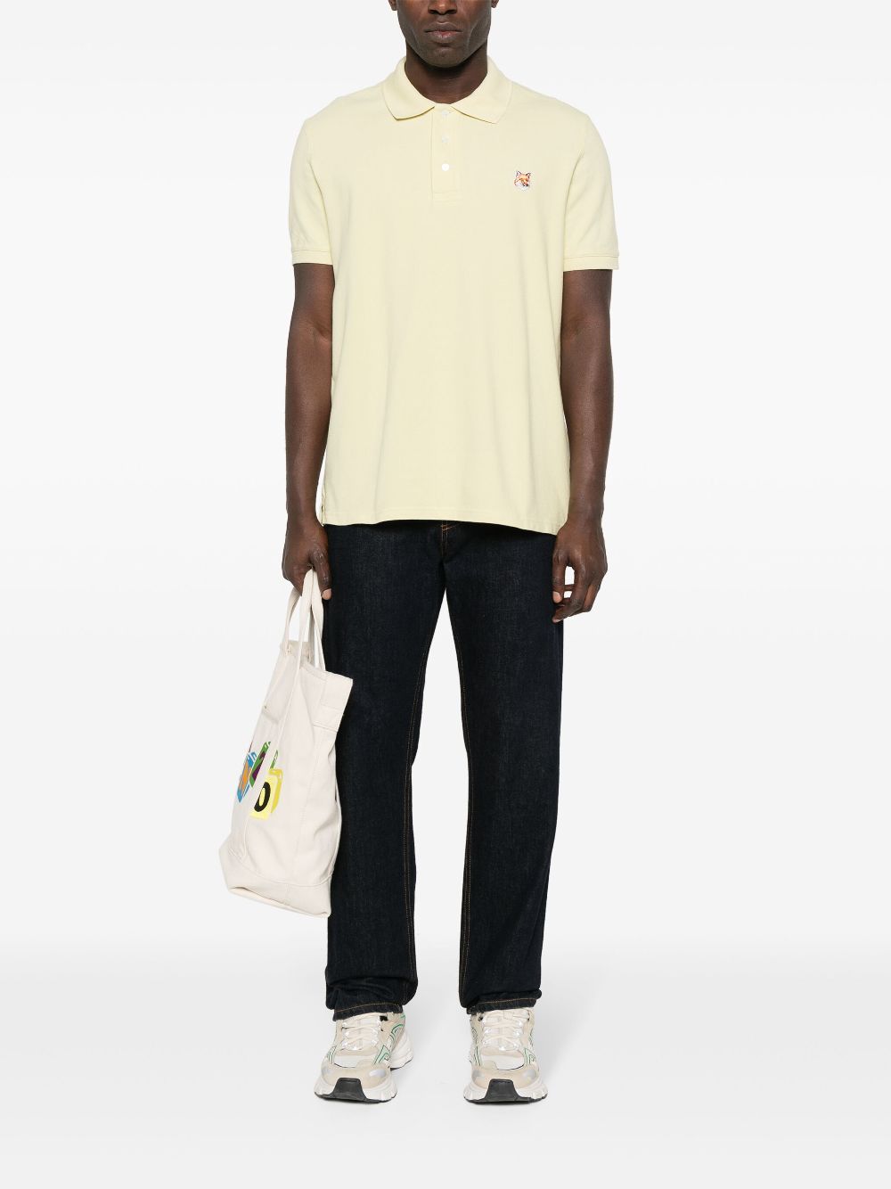 Men Polo Shirts Maison-Kitsune Maison Kitsuné Fox Head Cotton Polo Shirt Yellow