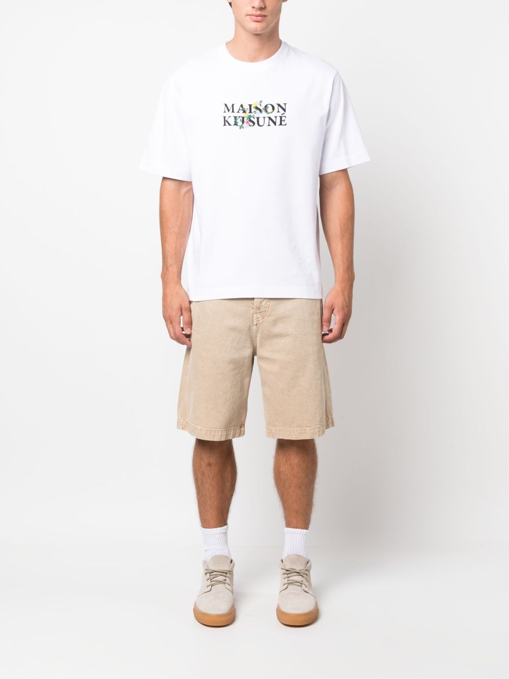 Maison Kitsuné logo-print Cotton T-shirt White Men T-Shirts Maison-Kitsune