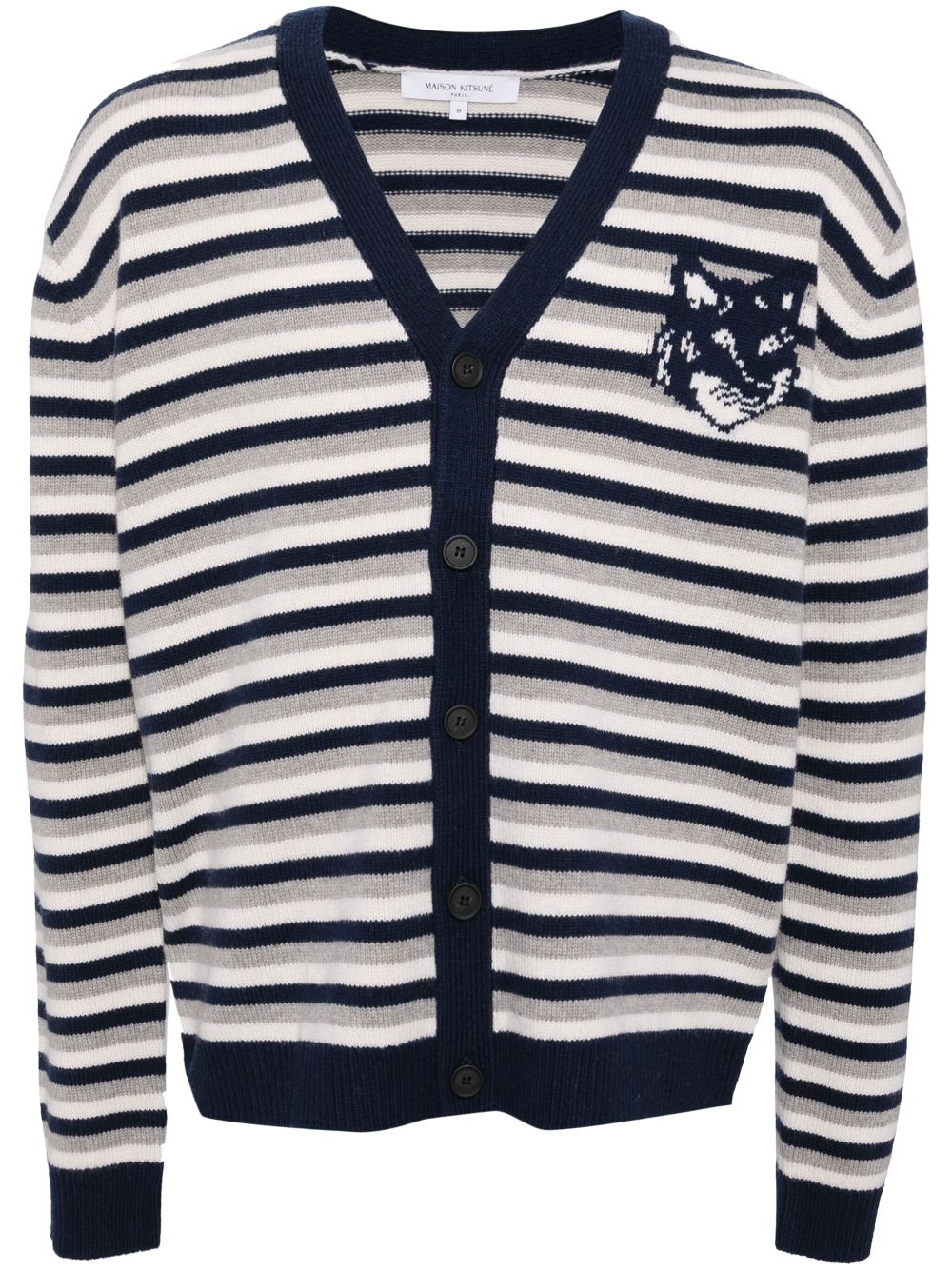 Men Cardigans Maison-Kitsune Maison Kitsuné Fox Head Intarsia Striped Cardigan Blue