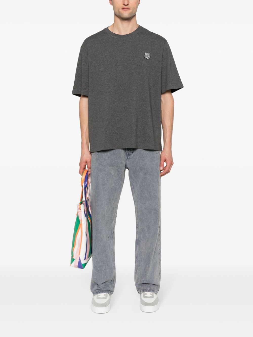 Maison-Kitsune T-Shirts Men Maison Kitsuné Fox-motif Cotton T-shirt Grey