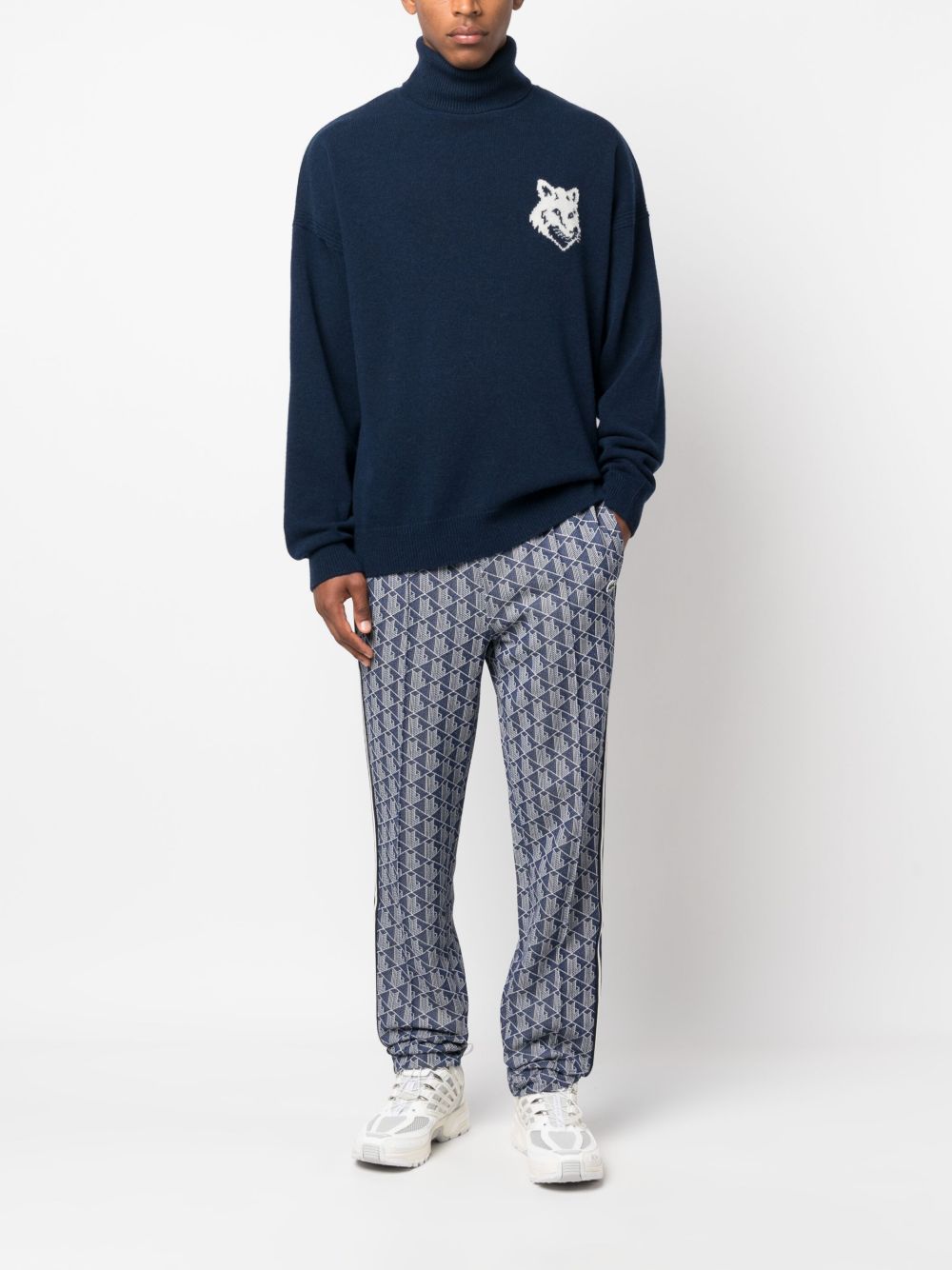 Maison Kitsuné intarsia-knit fox-head Wool Jumper Blue Maison-Kitsune Men Knitted Sweaters