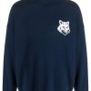 Maison Kitsuné intarsia-knit fox-head Wool Jumper Blue Maison-Kitsune Men Knitted Sweaters