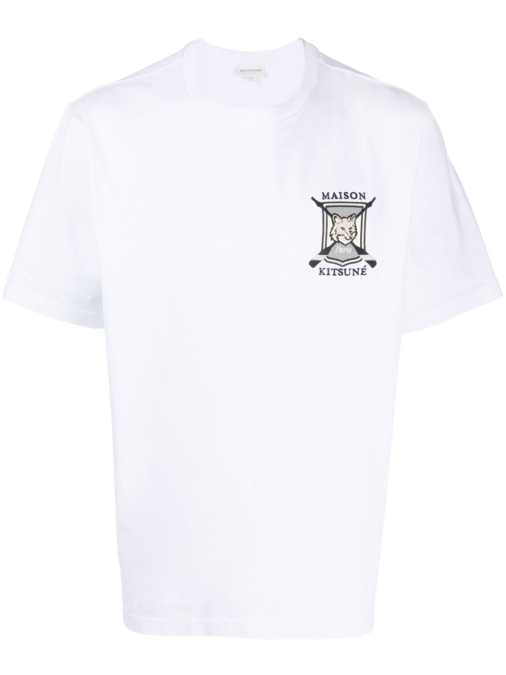 Maison Kitsuné College Fox-embroidered Cotton T-shirt White Men T-Shirts Maison-Kitsune