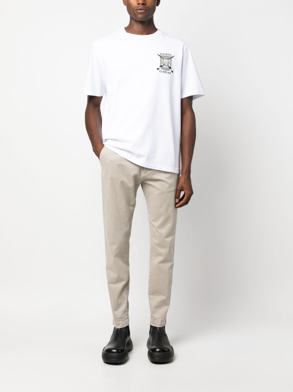 Maison Kitsuné College Fox-embroidered Cotton T-shirt White Men T-Shirts Maison-Kitsune