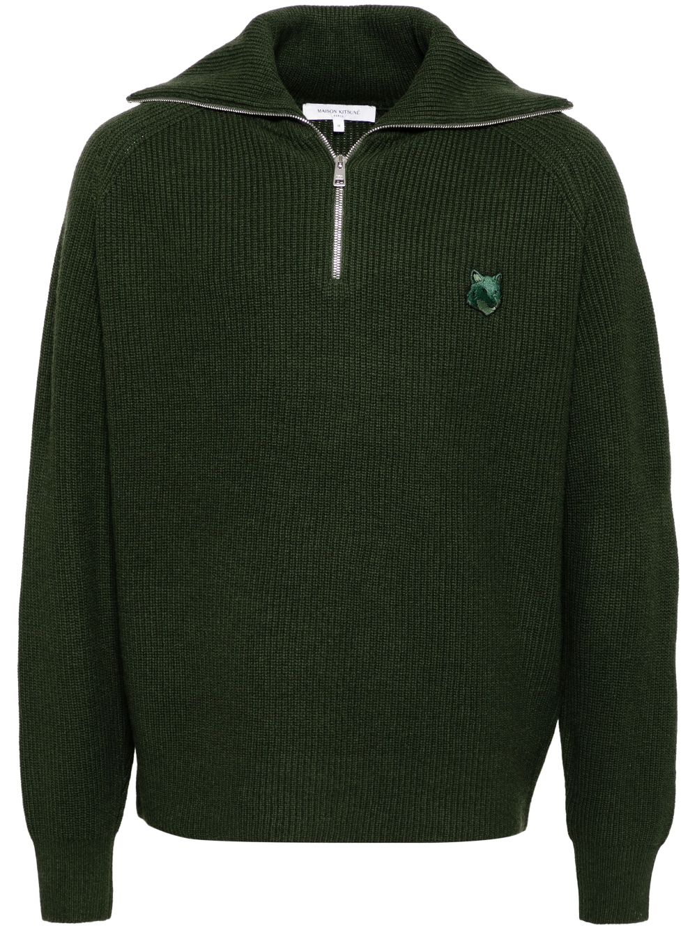 Maison-Kitsune Knitted Sweaters Men Maison Kitsuné zip-collar Jumper Green