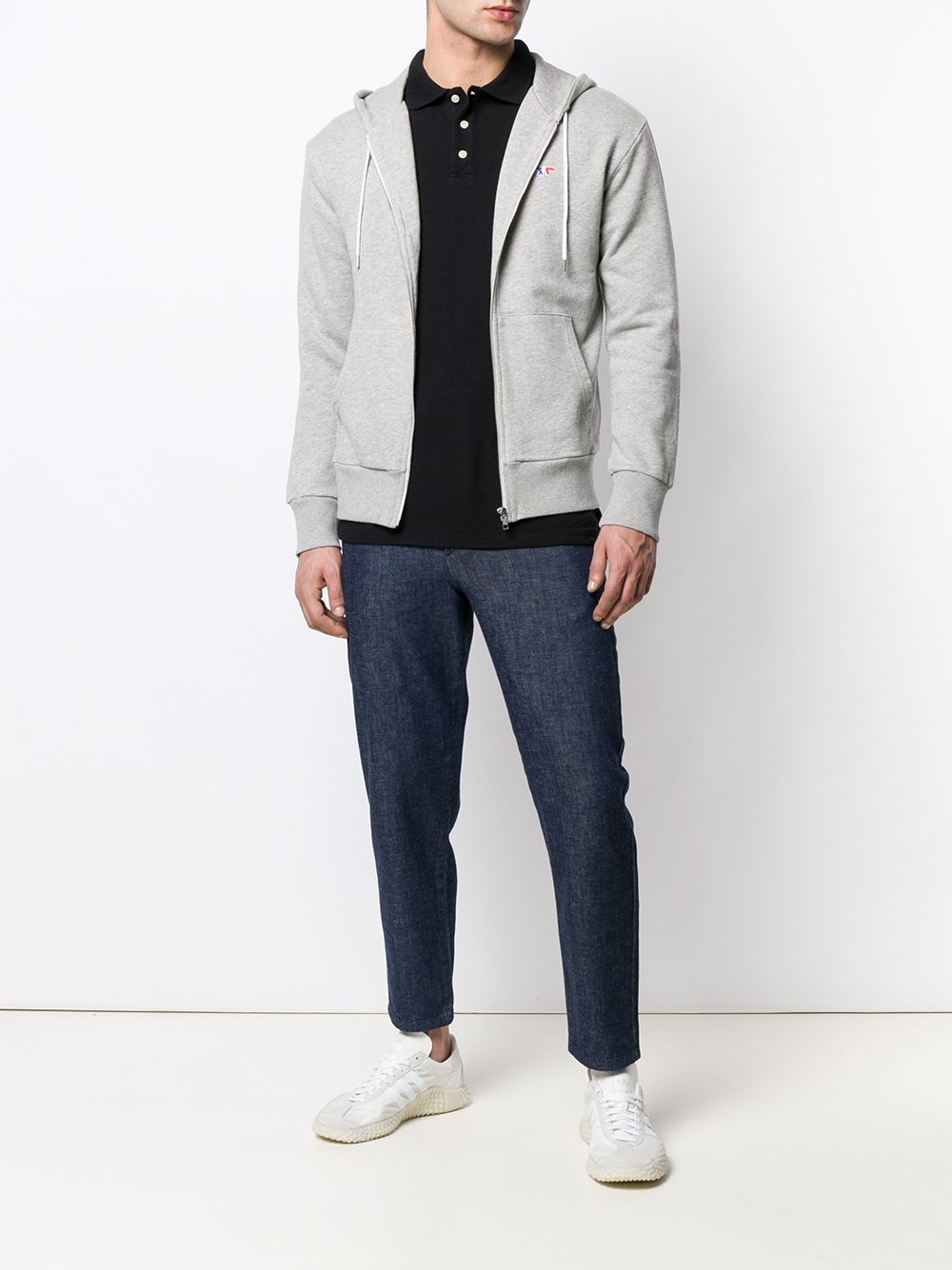Maison-Kitsune Maison Kitsuné Embroidered Logo Zipped Hoodie Grey Men Hoodies