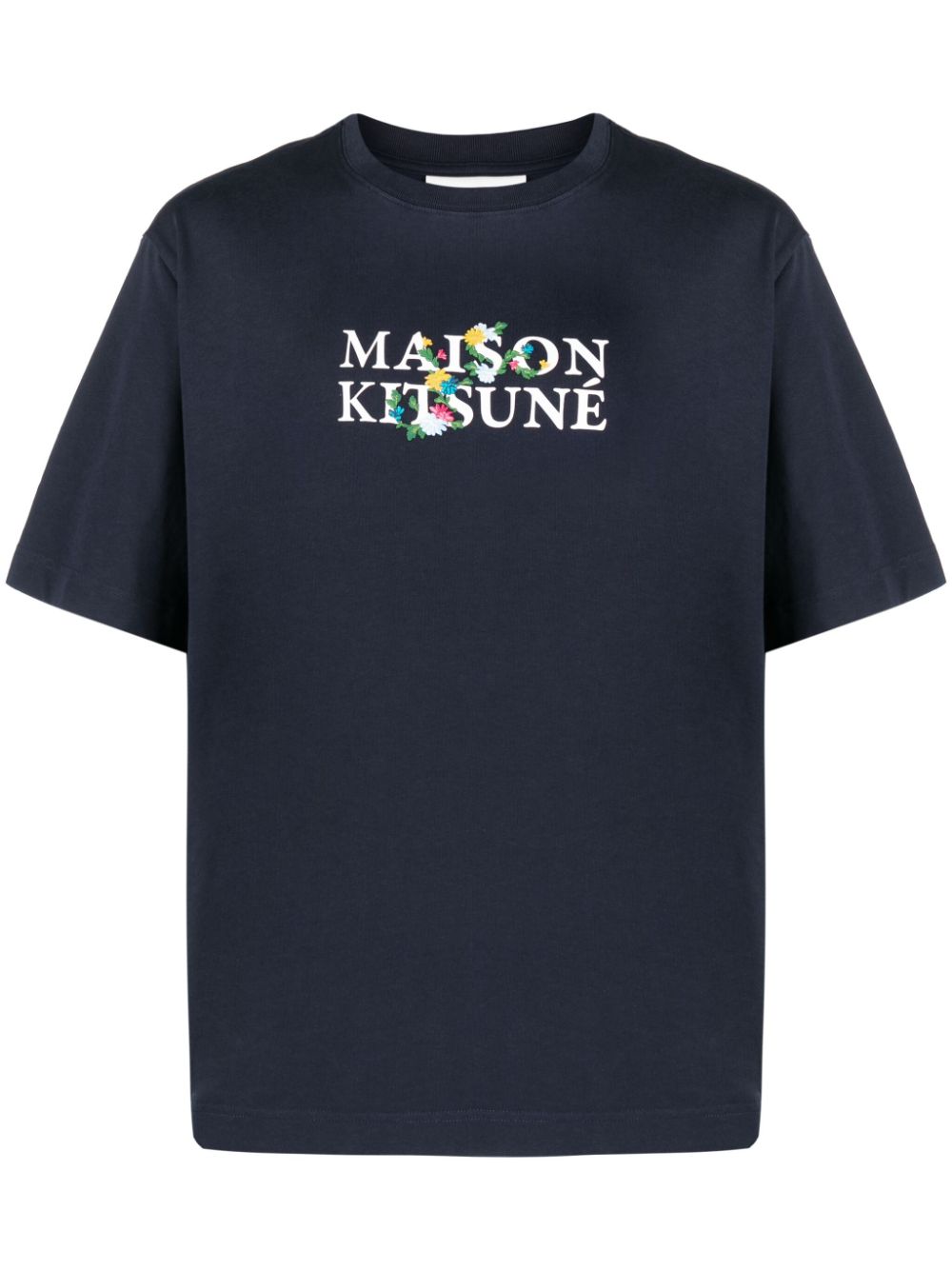 Maison Kitsuné logo-embroidered crew-neck T-shirt Blue Men T-Shirts Maison-Kitsune