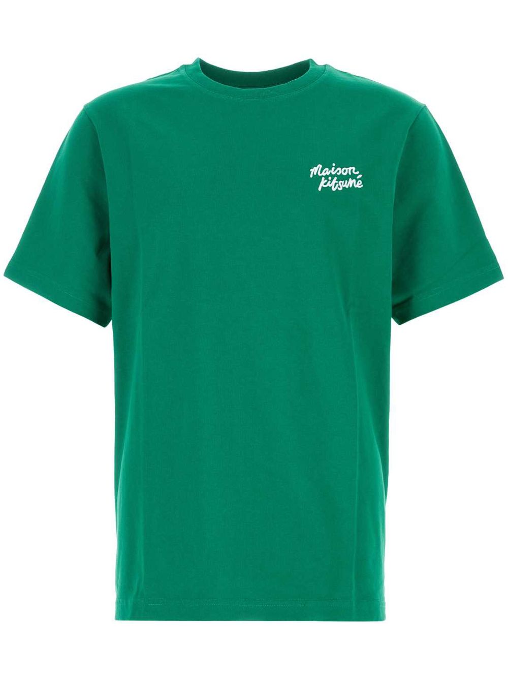 Maison Kitsuné logo-embroidered Cotton t-shirt Green Men T-Shirts Maison-Kitsune
