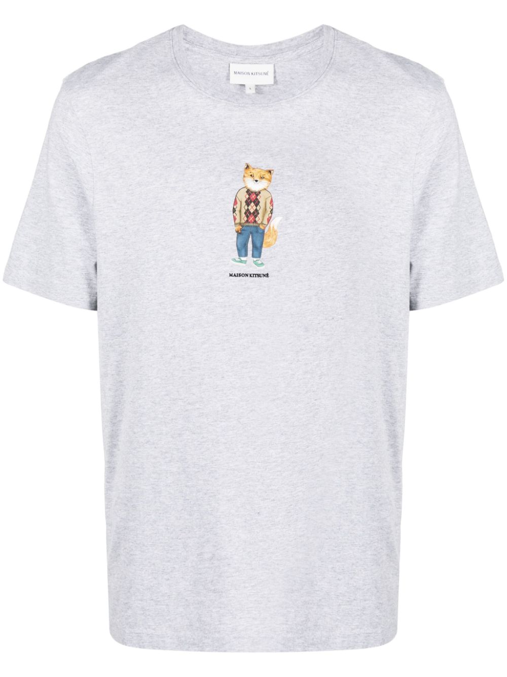 Maison Kitsuné graphic-print mélange-effect Cotton T-shirt Grey Men T-Shirts Maison-Kitsune