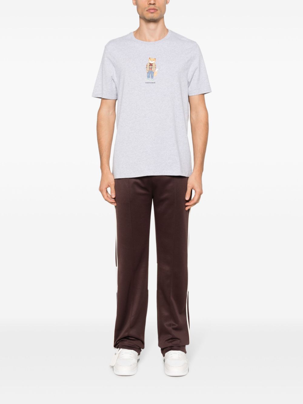 Maison Kitsuné graphic-print mélange-effect Cotton T-shirt Grey Men T-Shirts Maison-Kitsune