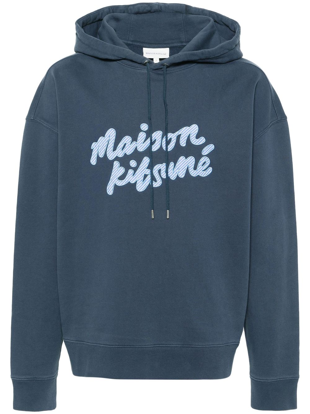 Maison-Kitsune Hoodies Men Maison Kitsuné logo-patch Cotton Hoodie Blue