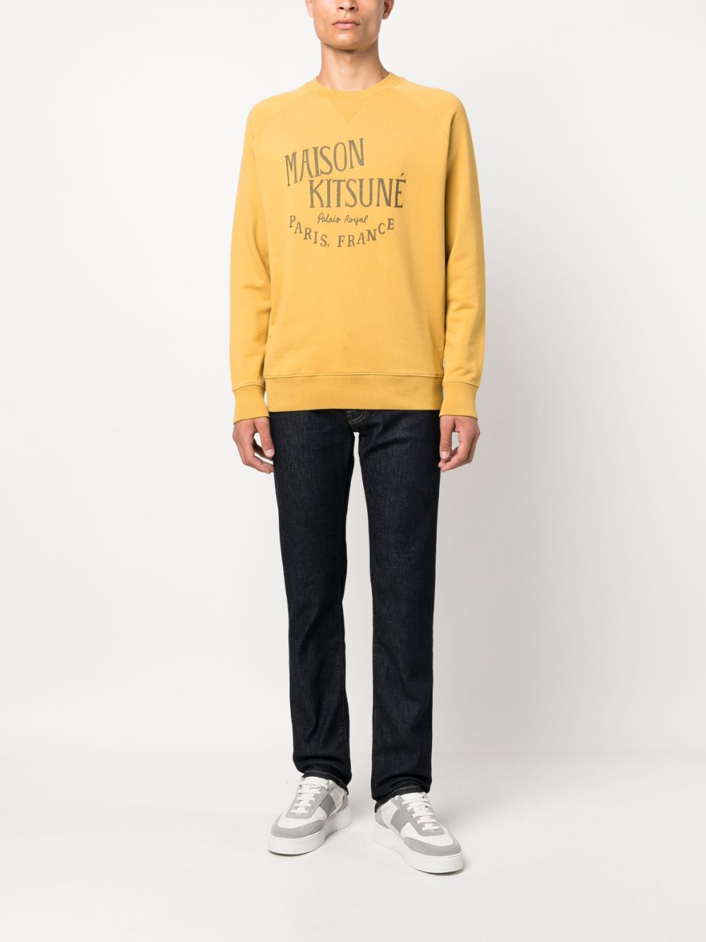 Maison Kitsuné logo-print crew-neck Sweatshirt Yellow Men Sweatshirts Maison-Kitsune