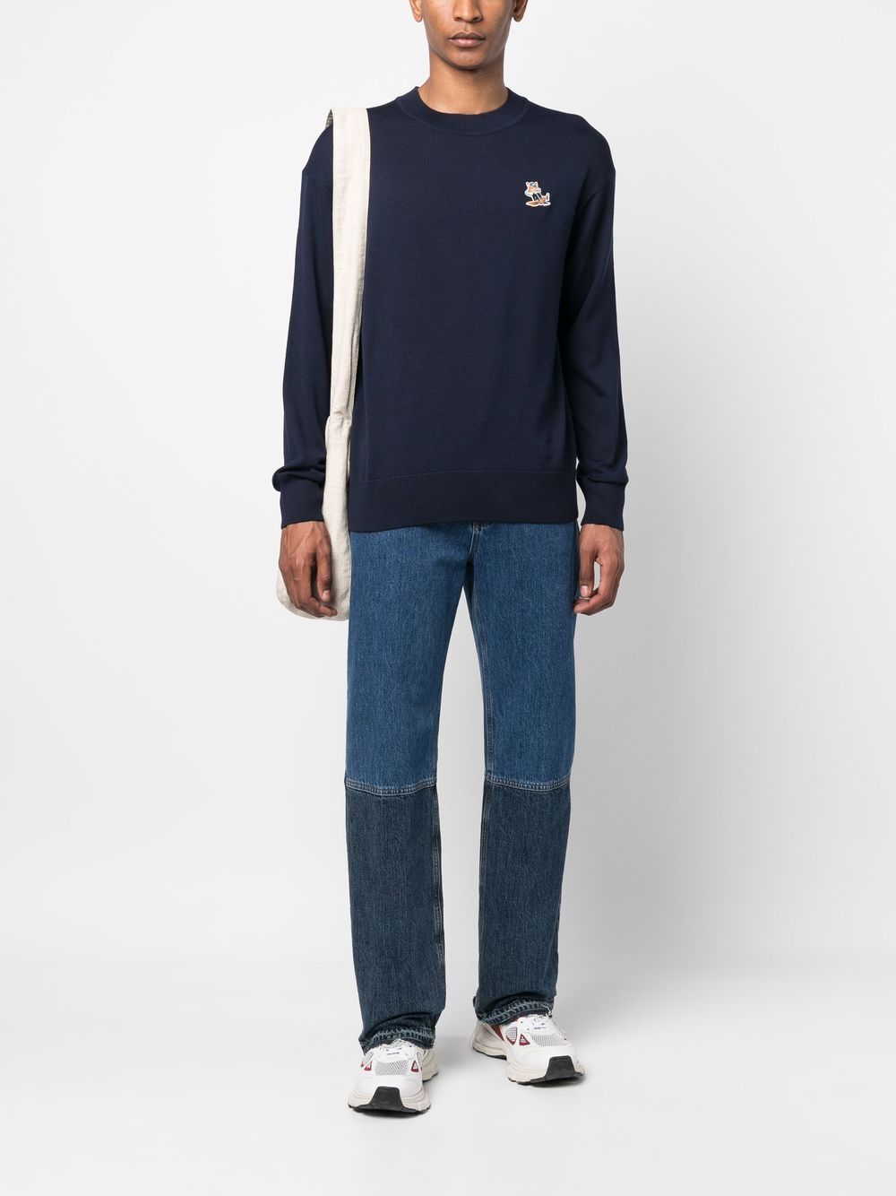 Maison Kitsuné Embroidered fox-patch Sweatshirt Blue Maison-Kitsune Men Sweatshirts