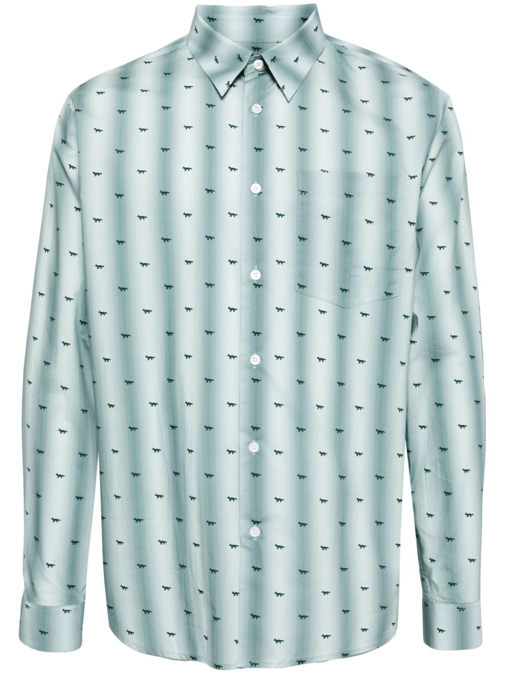 Maison Kitsuné logo-print Cotton Shirt Green Men Shirts Maison-Kitsune