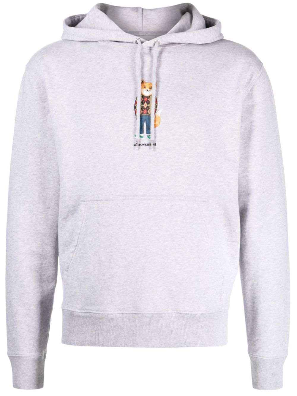 Maison-Kitsune Maison Kitsuné fox-print mélange-jersey Hoodie Grey Men Hoodies