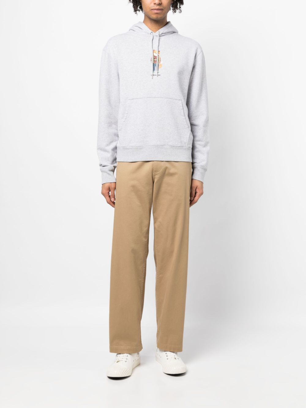 Maison-Kitsune Maison Kitsuné fox-print mélange-jersey Hoodie Grey Men Hoodies