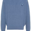 Maison-Kitsune Maison Kitsuné logo-patch Ribbed Jumper Blue Men Knitted Sweaters