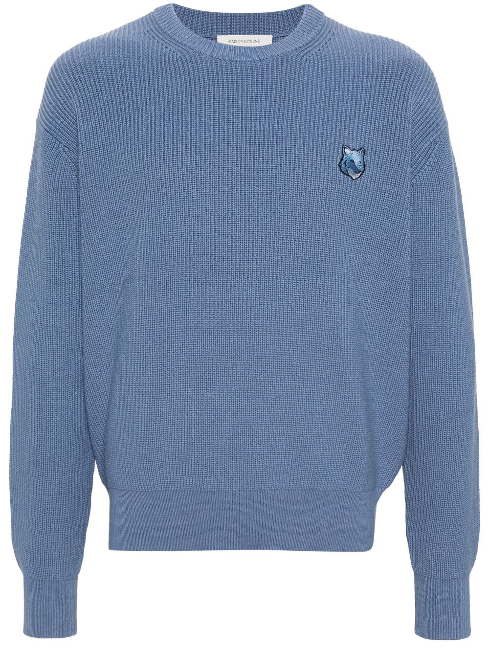 Maison-Kitsune Maison Kitsuné logo-patch Ribbed Jumper Blue Men Knitted Sweaters