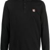 Men Knitted Sweaters Maison-Kitsune Maison Kitsuné Fox-patch long-sleeve Polo Black