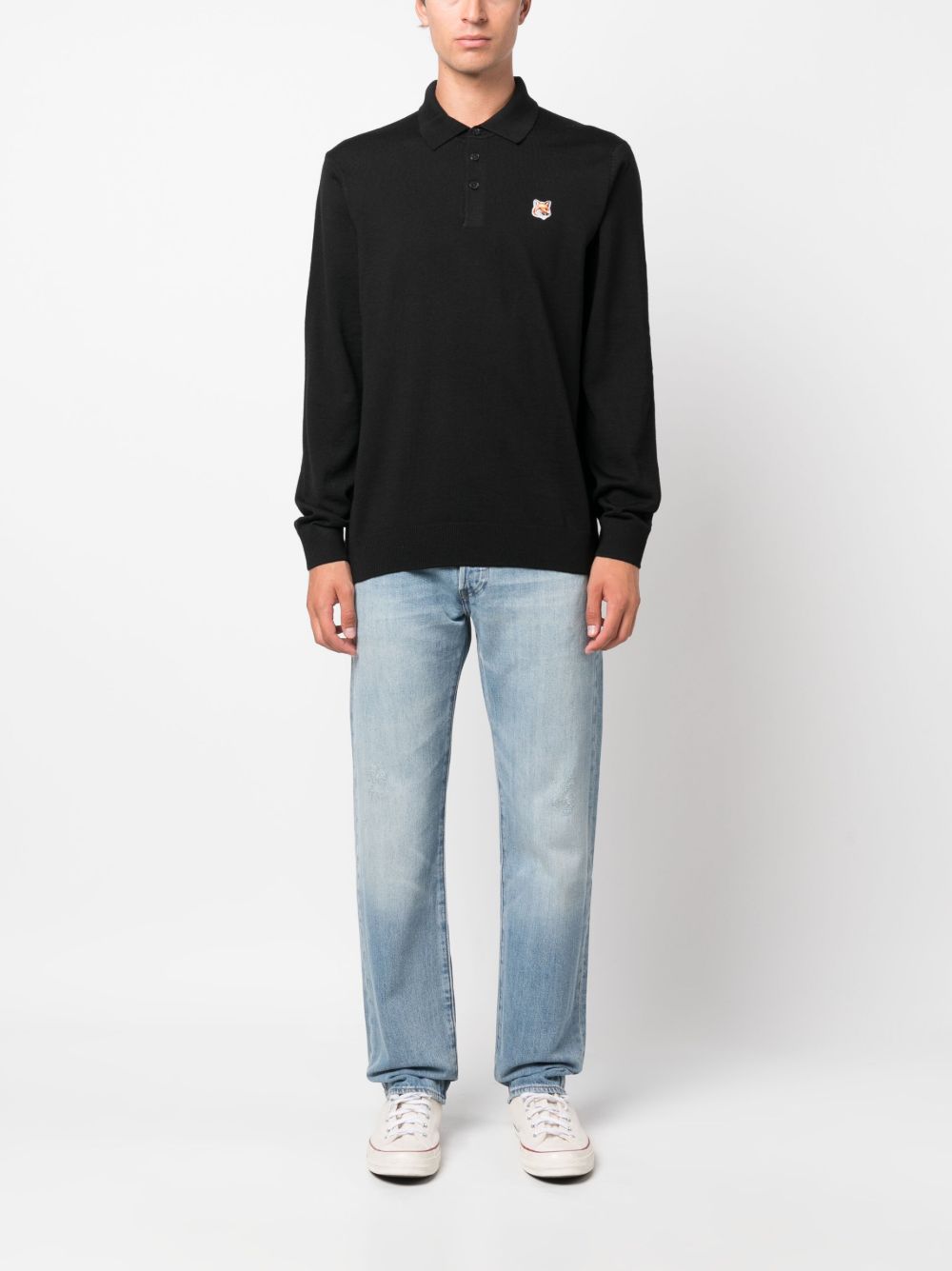 Men Knitted Sweaters Maison-Kitsune Maison Kitsuné Fox-patch long-sleeve Polo Black