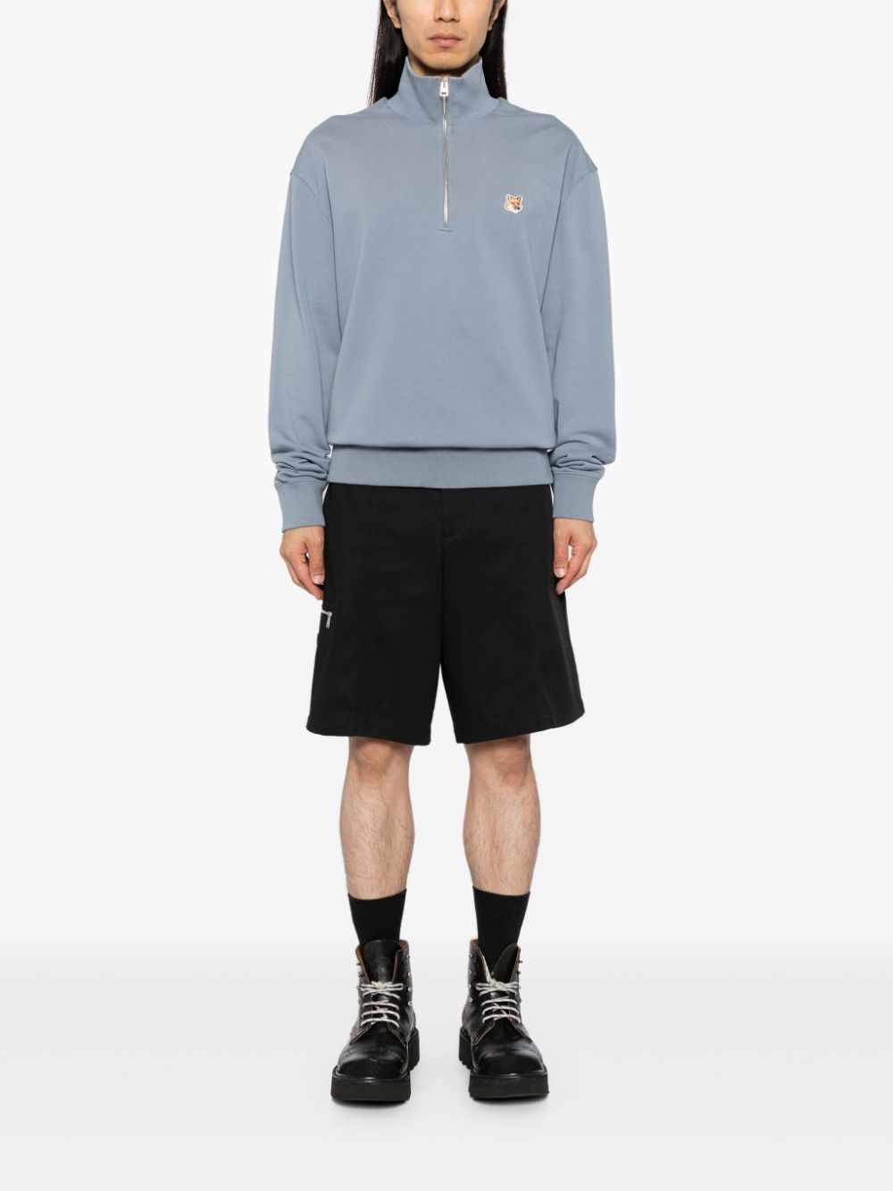 Maison Kitsuné Fox Head-patch half-zip Sweatshirt Blue Men Sweatshirts Maison-Kitsune