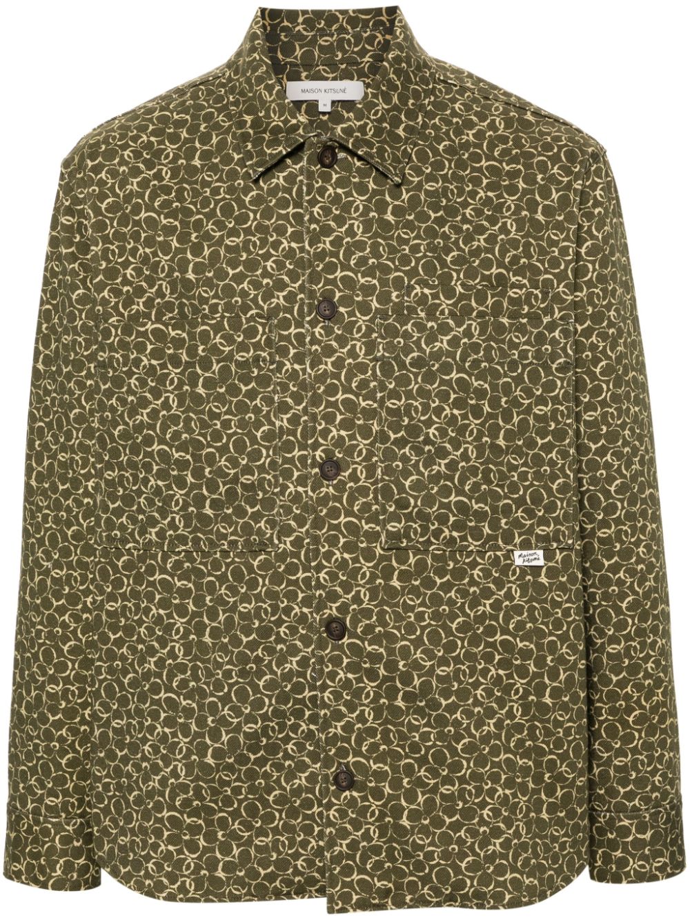 Maison-Kitsune Maison Kitsuné floral-print Cotton Shirt Jacket Green Men Shirt Jackets