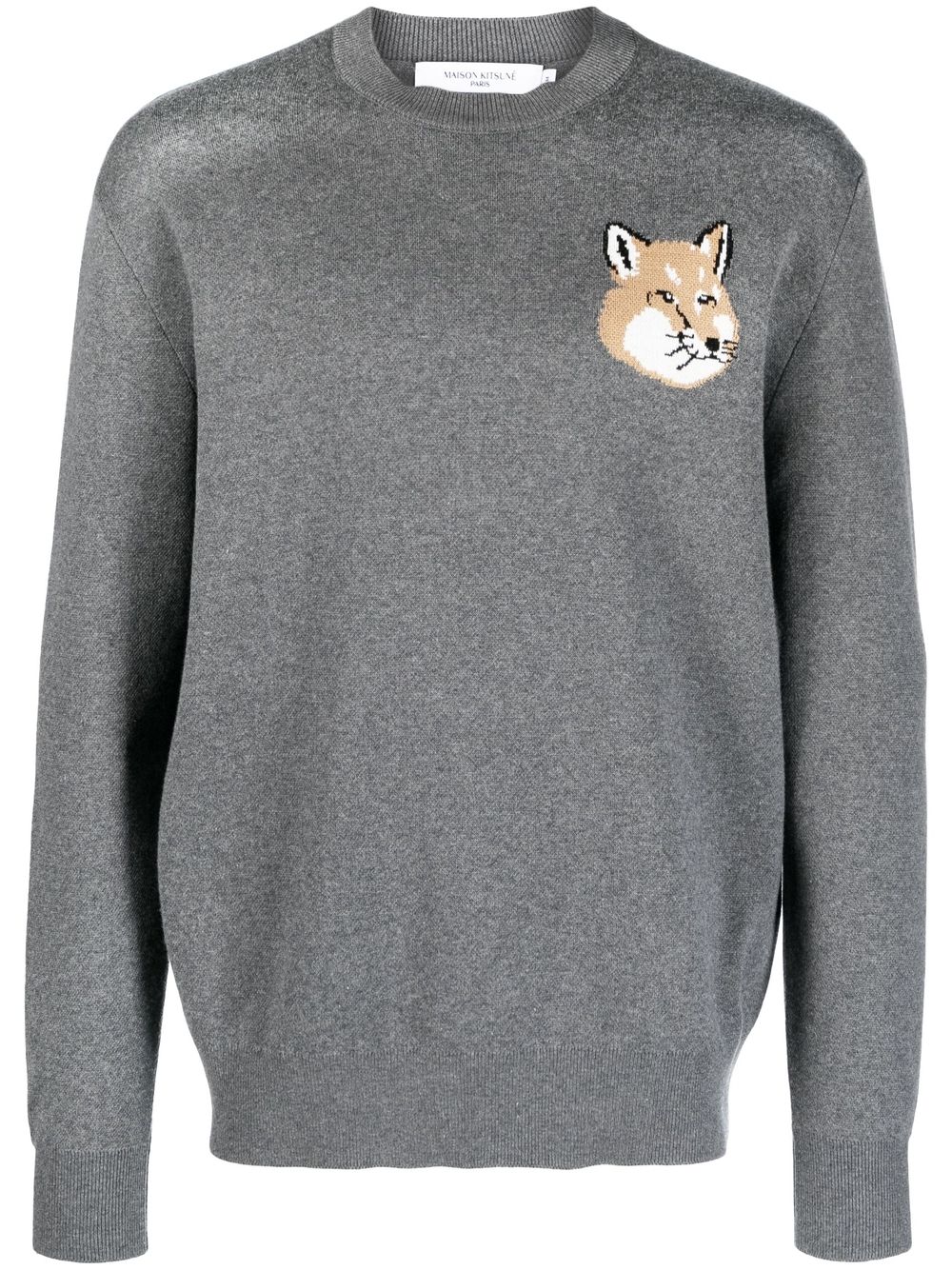 Maison-Kitsune Maison Kitsuné fox-motif Cotton Jumper Grey Men Knitted Sweaters