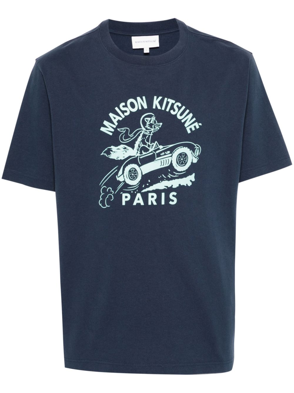 Maison Kitsuné Racing Fox Cotton T-shirt Blue Maison-Kitsune Men T-Shirts