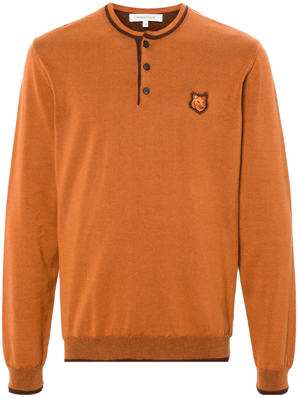 Men Knitted Sweaters Maison-Kitsune Maison Kitsuné Henley fox-patch Jumper Brown