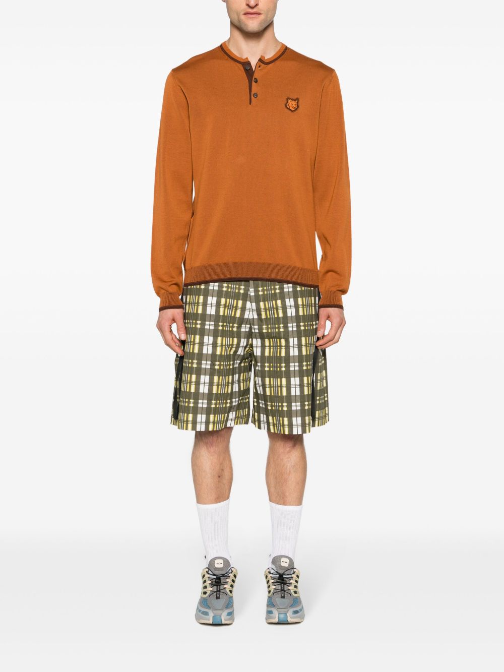 Men Knitted Sweaters Maison-Kitsune Maison Kitsuné Henley fox-patch Jumper Brown