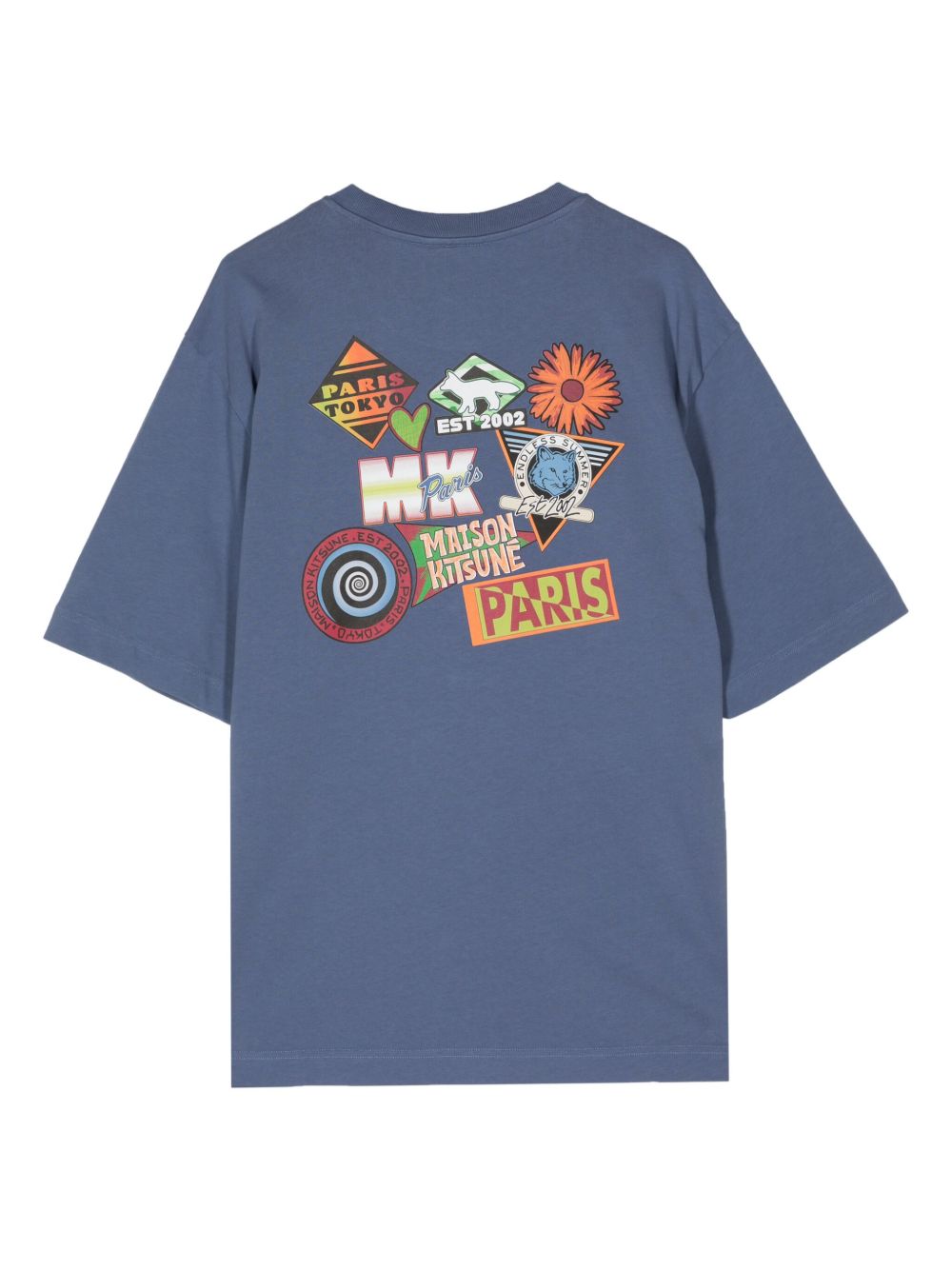 Maison Kitsuné Surf Collage Cotton T-shirt Blue Maison-Kitsune Men T-Shirts