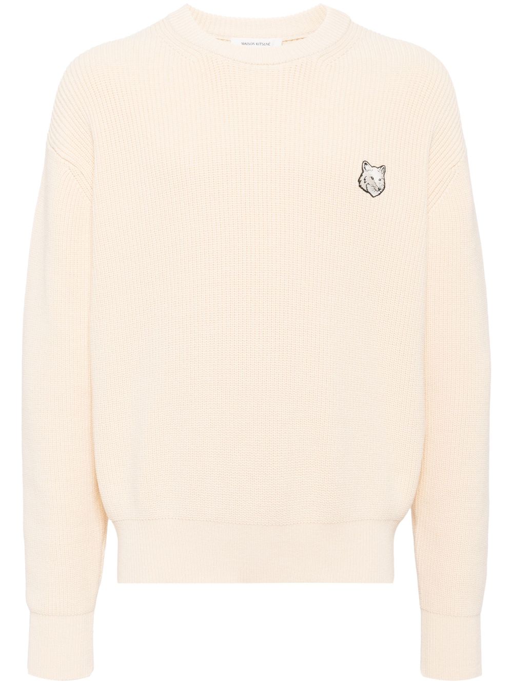 Maison Kitsuné Signature Fox Embroidery Knitted Jumper Neutrals Men Knitted Sweaters Maison-Kitsune