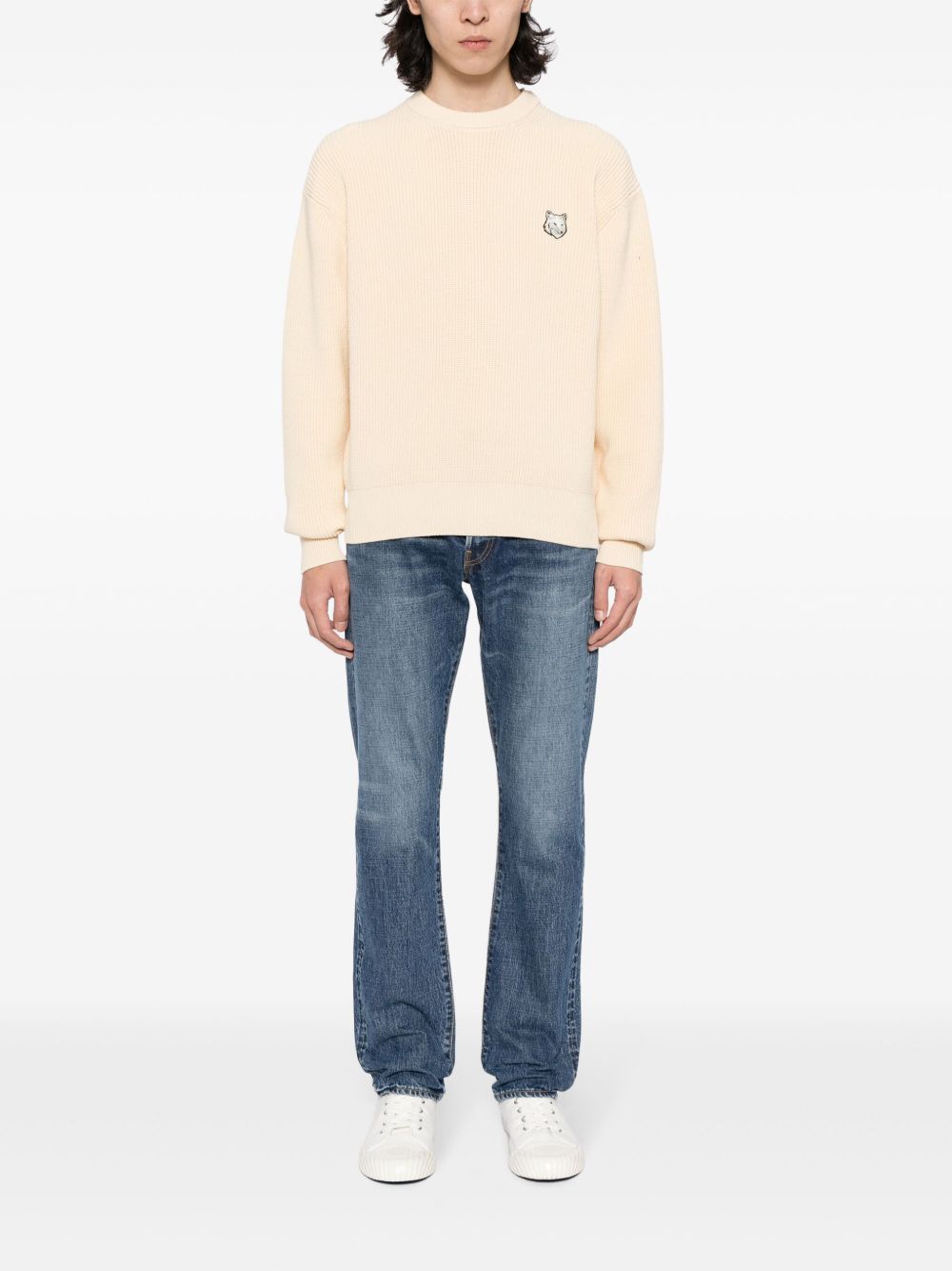 Maison Kitsuné Signature Fox Embroidery Knitted Jumper Neutrals Men Knitted Sweaters Maison-Kitsune